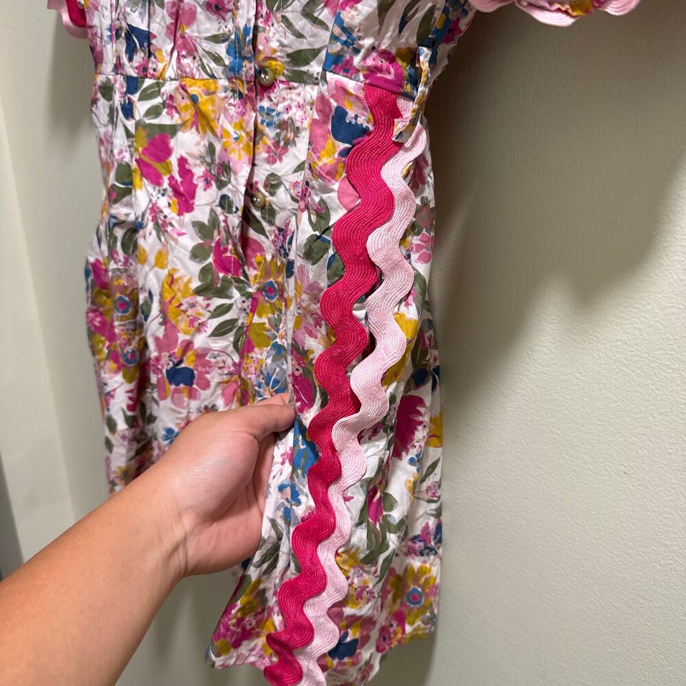 Entro Boutique | Preppy Summer Floral Ric Rac Trim Romper 100% Cotton Spring - Picture 6 of 13